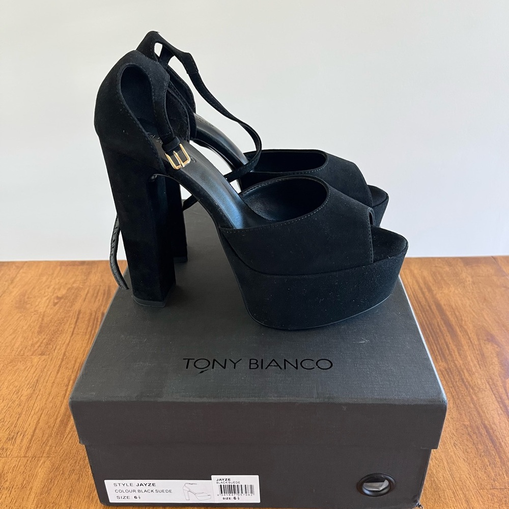 Tony Bianco Black Women's Platform Heels Suede Size 6.5